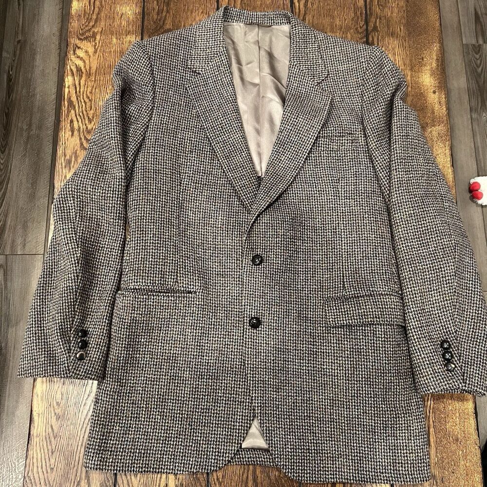 Vintage Harris Tweed Blazer Mens 46R Gray Herringbone Sport Coat Jacket Stafford